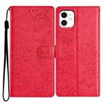 For iPhone 11 Butterfly Love Flower Embossed Leather Phone Case(Red)