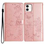 For iPhone 11 Butterfly Love Flower Embossed Leather Phone Case(Rose Gold)