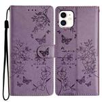 For iPhone 11 Butterfly Love Flower Embossed Leather Phone Case(Purple)