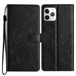 For iPhone 11 Pro Butterfly Love Flower Embossed Leather Phone Case(Black)