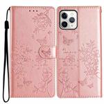 For iPhone 11 Pro Butterfly Love Flower Embossed Leather Phone Case(Rose Gold)