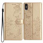 For iPhone XS / X Butterfly Love Flower Embossed Leather Phone Case(Gold)