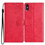 For iPhone XS / X Butterfly Love Flower Embossed Leather Phone Case(Red)