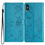 For iPhone XS / X Butterfly Love Flower Embossed Leather Phone Case(Blue)