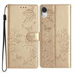 For iPhone XR Butterfly Love Flower Embossed Leather Phone Case(Gold)