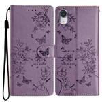 For iPhone XR Butterfly Love Flower Embossed Leather Phone Case(Purple)