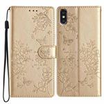 For iPhone XS Max Butterfly Love Flower Embossed Leather Phone Case(Gold)