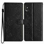 For iPhone XS Max Butterfly Love Flower Embossed Leather Phone Case(Black)