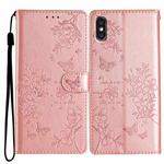 For iPhone XS Max Butterfly Love Flower Embossed Leather Phone Case(Rose Gold)