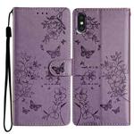 For iPhone XS Max Butterfly Love Flower Embossed Leather Phone Case(Purple)