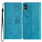 For iPhone XS Max Butterfly Love Flower Embossed Leather Phone Case(Blue)