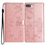 For iPhone 8 Plus / 7 Plus Butterfly Love Flower Embossed Leather Phone Case(Rose Gold)