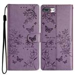 For iPhone 8 Plus / 7 Plus Butterfly Love Flower Embossed Leather Phone Case(Purple)