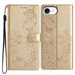 For iPhone 16e Butterflies and Flowers Leather Phone Case(Gold)