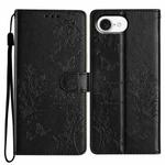 For iPhone 16e Butterflies and Flowers Leather Phone Case(Black)