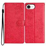 For iPhone 16e Butterflies and Flowers Leather Phone Case(Red)
