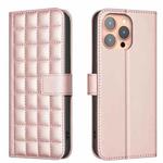 For iPhone 14 Pro Max Square Texture Leather Phone Case(Rose Gold)