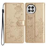 For OnePlus 13 Butterflies and Flowers Leather Phone Case(Gold)