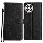 For OnePlus 13 Butterflies and Flowers Leather Phone Case(Black)