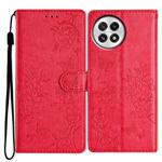 For OnePlus 13 Butterflies and Flowers Leather Phone Case(Red)