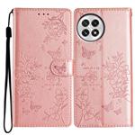 For OnePlus 13 Butterflies and Flowers Leather Phone Case(Rose Gold)