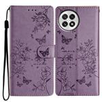 For OnePlus 13 Butterflies and Flowers Leather Phone Case(Purple)