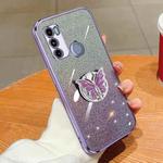 For Motorola Moto G60 Plated Gradient Glitter Butterfly Holder TPU Phone Case(Purple)