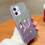 For Motorola Moto G54 Plated Gradient Glitter Butterfly Holder TPU Phone Case(Purple)