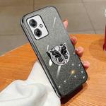 For Motorola Moto G54 Plated Gradient Glitter Butterfly Holder TPU Phone Case(Black)