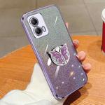 For Motorola Moto G53 5G Plated Gradient Glitter Butterfly Holder TPU Phone Case(Purple)