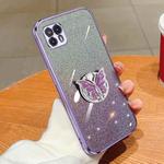 For Motorola Moto G50 5G Plated Gradient Glitter Butterfly Holder TPU Phone Case(Purple)