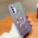 For Motorola Moto G31 Plated Gradient Glitter Butterfly Holder TPU Phone Case(Purple)