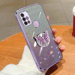 For Motorola Moto G30 Plated Gradient Glitter Butterfly Holder TPU Phone Case(Purple)