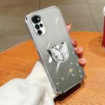 For Motorola Moto G22 Plated Gradient Glitter Butterfly Holder TPU Phone Case(Silver)