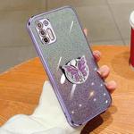 For Motorola Moto G9 Plus Plated Gradient Glitter Butterfly Holder TPU Phone Case(Purple)