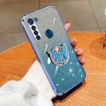 For Motorola Moto G8 Power Plated Gradient Glitter Butterfly Holder TPU Phone Case(Sierra Blue)