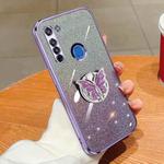For Motorola Moto G8 Plated Gradient Glitter Butterfly Holder TPU Phone Case(Purple)