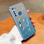 For Motorola Moto G8 Plated Gradient Glitter Butterfly Holder TPU Phone Case(Sierra Blue)