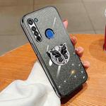 For Motorola Moto G8 Plated Gradient Glitter Butterfly Holder TPU Phone Case(Black)