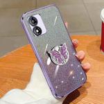 For Motorola Moto E13 Plated Gradient Glitter Butterfly Holder TPU Phone Case(Purple)