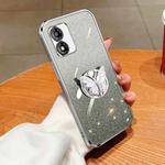 For Motorola Moto E13 Plated Gradient Glitter Butterfly Holder TPU Phone Case(Silver)