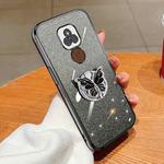 For Motorola Moto E7 Plus Plated Gradient Glitter Butterfly Holder TPU Phone Case(Black)