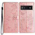 For Google Pixel 8a Butterfly Love Flower Embossed Leather Phone Case(Rose Gold)