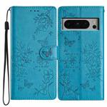 For Google Pixel 8 Pro Butterfly Love Flower Embossed Leather Phone Case(Blue)