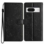 For Google Pixel 8 Butterflies and Flowers Leather Phone Case(Black)