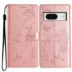 For Google Pixel 8 Butterfly Love Flower Embossed Leather Phone Case(Rose Gold)