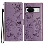 For Google Pixel 8 Butterfly Love Flower Embossed Leather Phone Case(Purple)