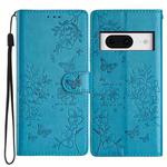 For Google Pixel 8 Butterfly Love Flower Embossed Leather Phone Case(Blue)