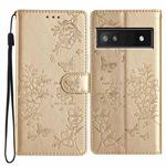 For Google Pixel 7a Butterfly Love Flower Embossed Leather Phone Case(Gold)