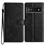 For Google Pixel 7a Butterfly Love Flower Embossed Leather Phone Case(Black)